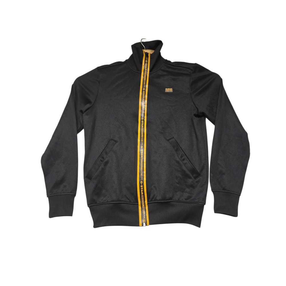 G-Star Raw Mens Track Jacket Black Yellow Logo Tape Full Zip Small